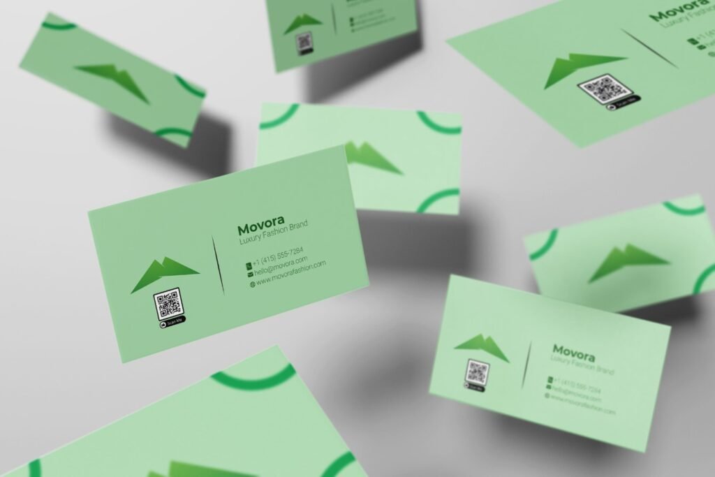 Modern green business card mockup showcasing a clean and professional branding identity design.