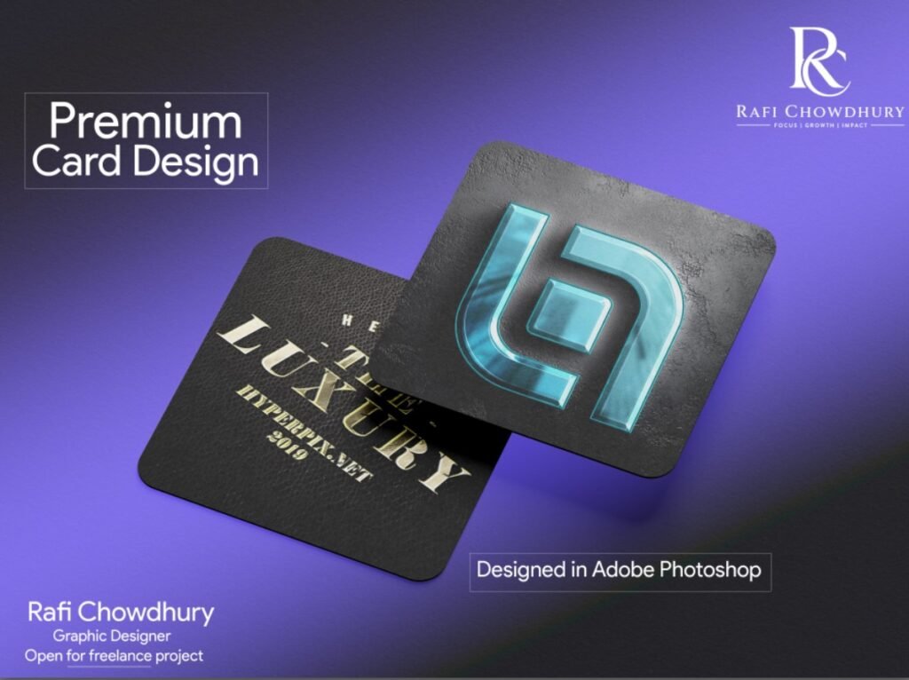 Premium business card design featuring modern branding, professional corporate identity, luxury typography, and creative graphic design.