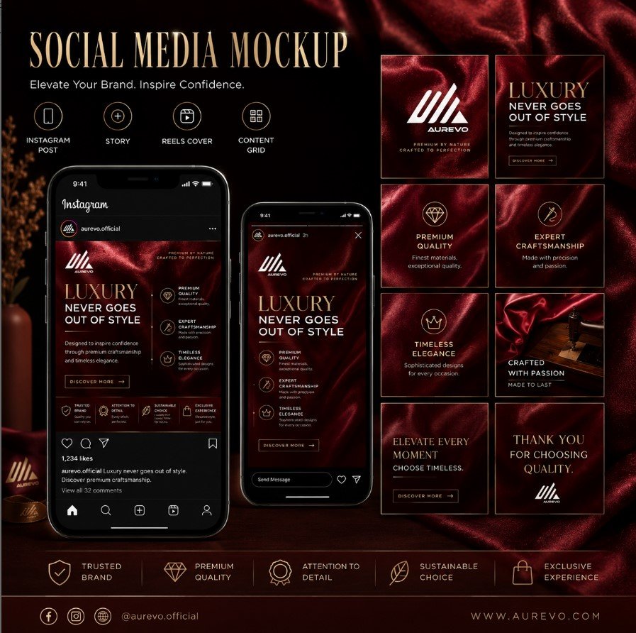 aurevo brand social media mockup design in 2026