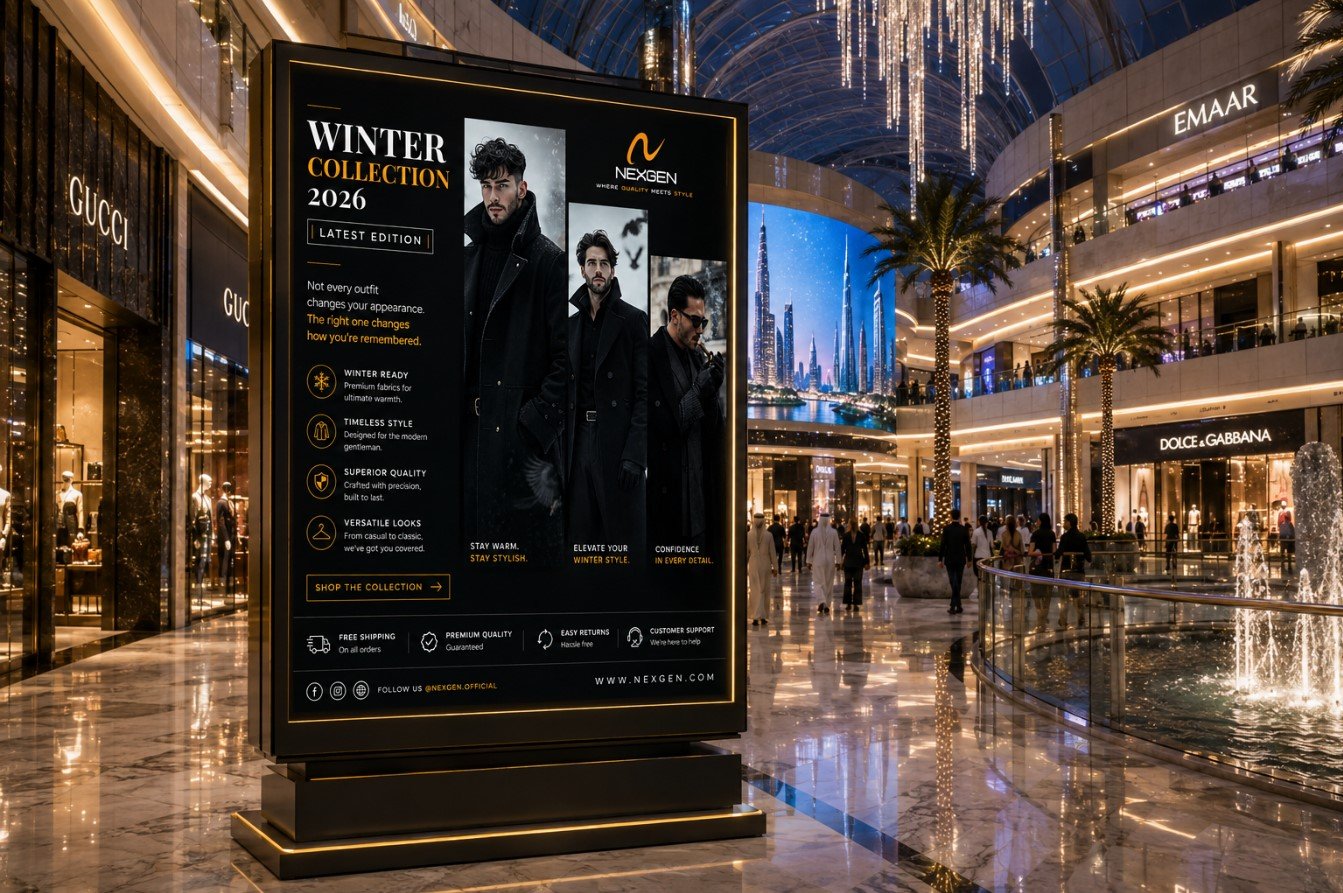 nexgen brand billboard mockup in a shopping mall in 2026