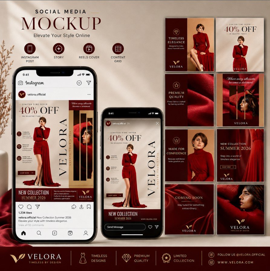 velora brand social media mockup design in 2026