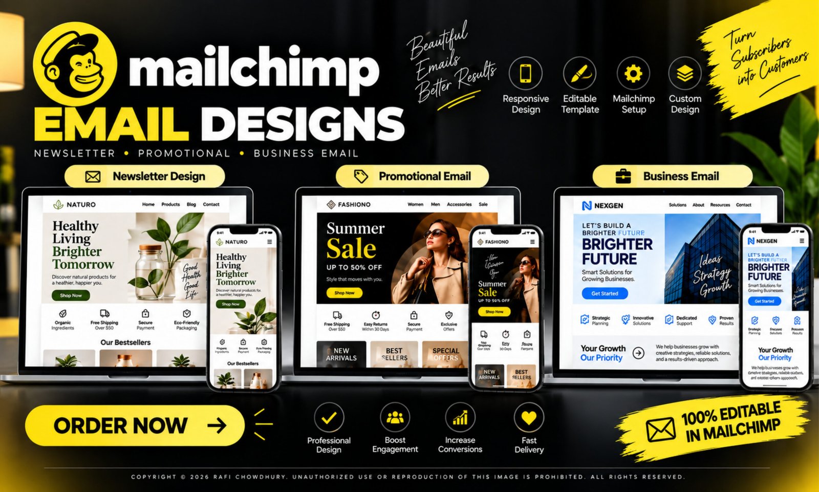 I will design editable and responsive Mailchimp email template